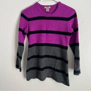 Size L Vertical Design  lFuchsia, Gray Striped Cashmere-Blend Crewneck Sweater